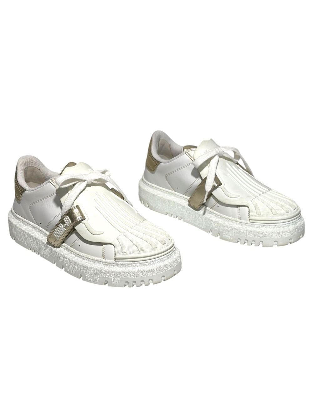 Christian Dior ID White Calfskin Gold Tone Laminate Low Top Sneaker size 38 US 8